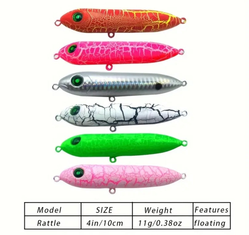 3pcs Super Spook Fishing Lure, Topwater Catfish Fishing Lure, Bionic Hard Bait - PVC Body Stainless Steel Treble Hook X2