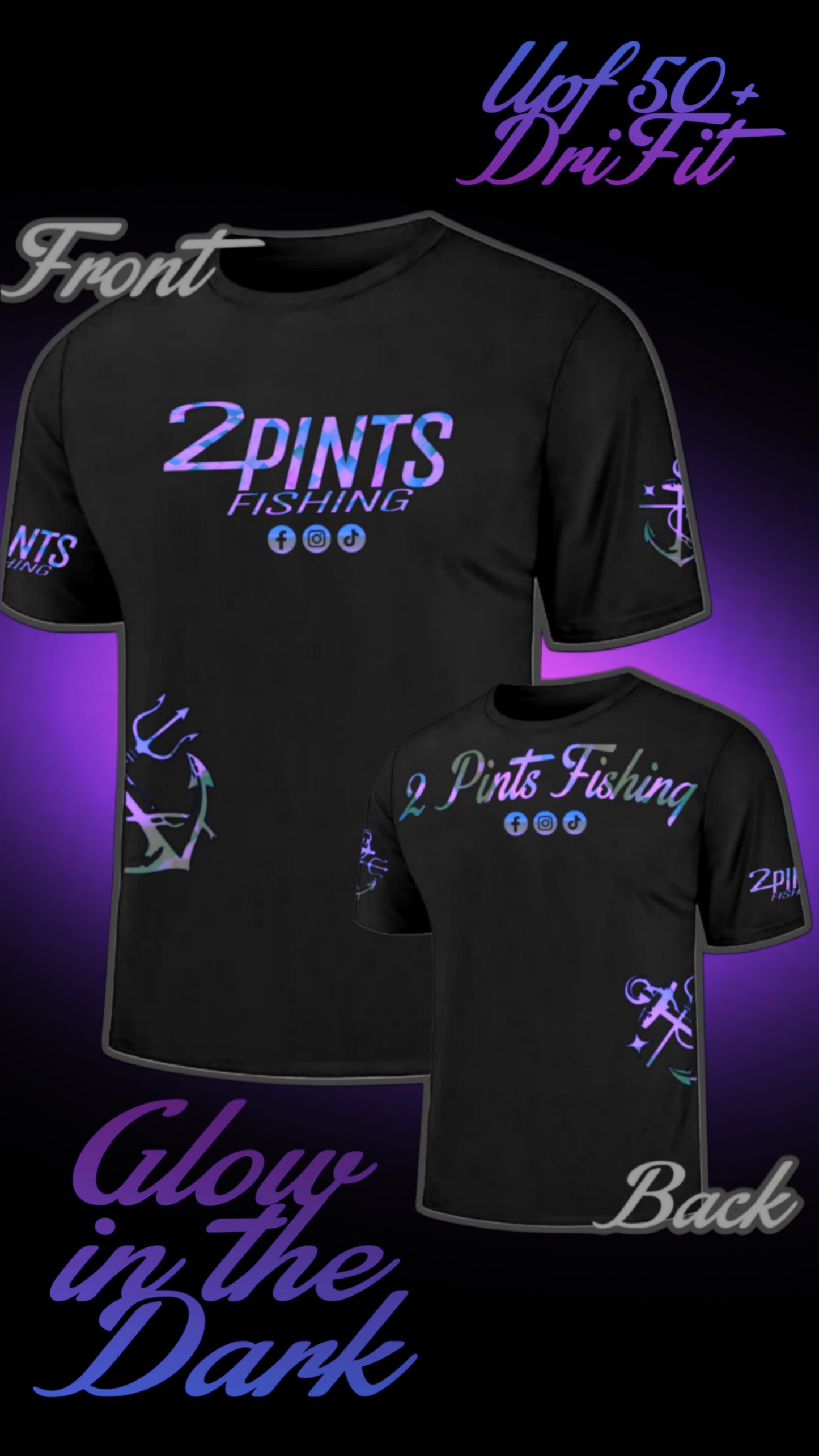 GLOW-Tech DriFit Fishing Tee / UPF50+ QuickDry Breathable Lightweight Sun Protection Glow in the Dark UV T-Shirt UniSex