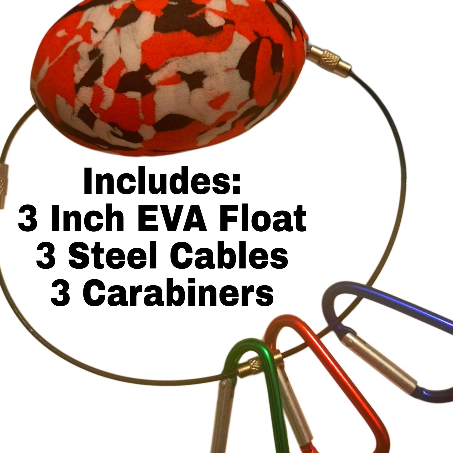 Floating Keychain - 3 Inch EVA Camo floats with Steel Cables and Carabiners - Protect Valuables while on the water!