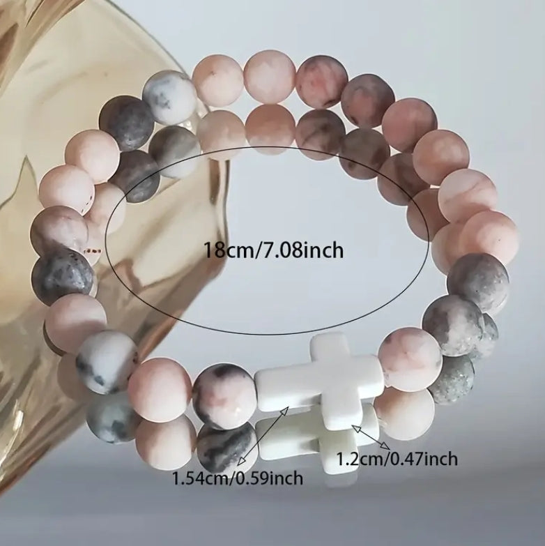 8mm Stone Cross Natural Stone Bracelet For Her