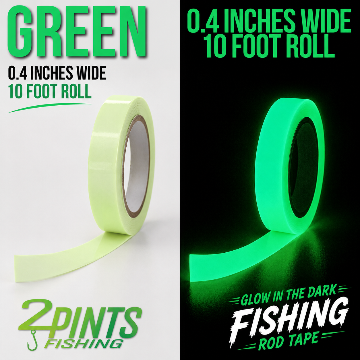 GLOW Tape for Fishing Rod - 10 FOOT ROLL - Glow in the Dark Waterproof Tape for Fishing, Hunting, Automotive, Crafts