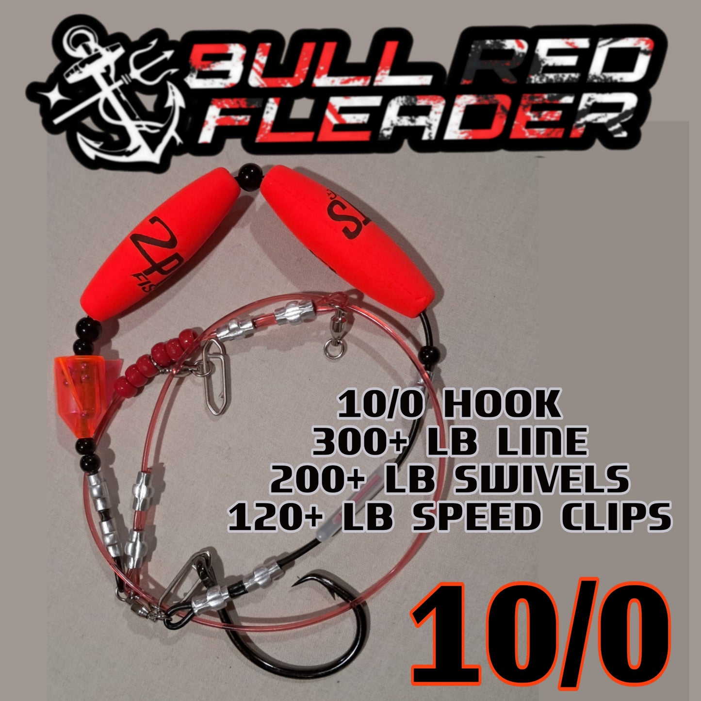 BIG FISH Fleaders - 300LB+ Heavy Duty Floating Leaders with 4X Strong Stainless Steel Hooks + Glow Stick + Rattles - 36 Inches