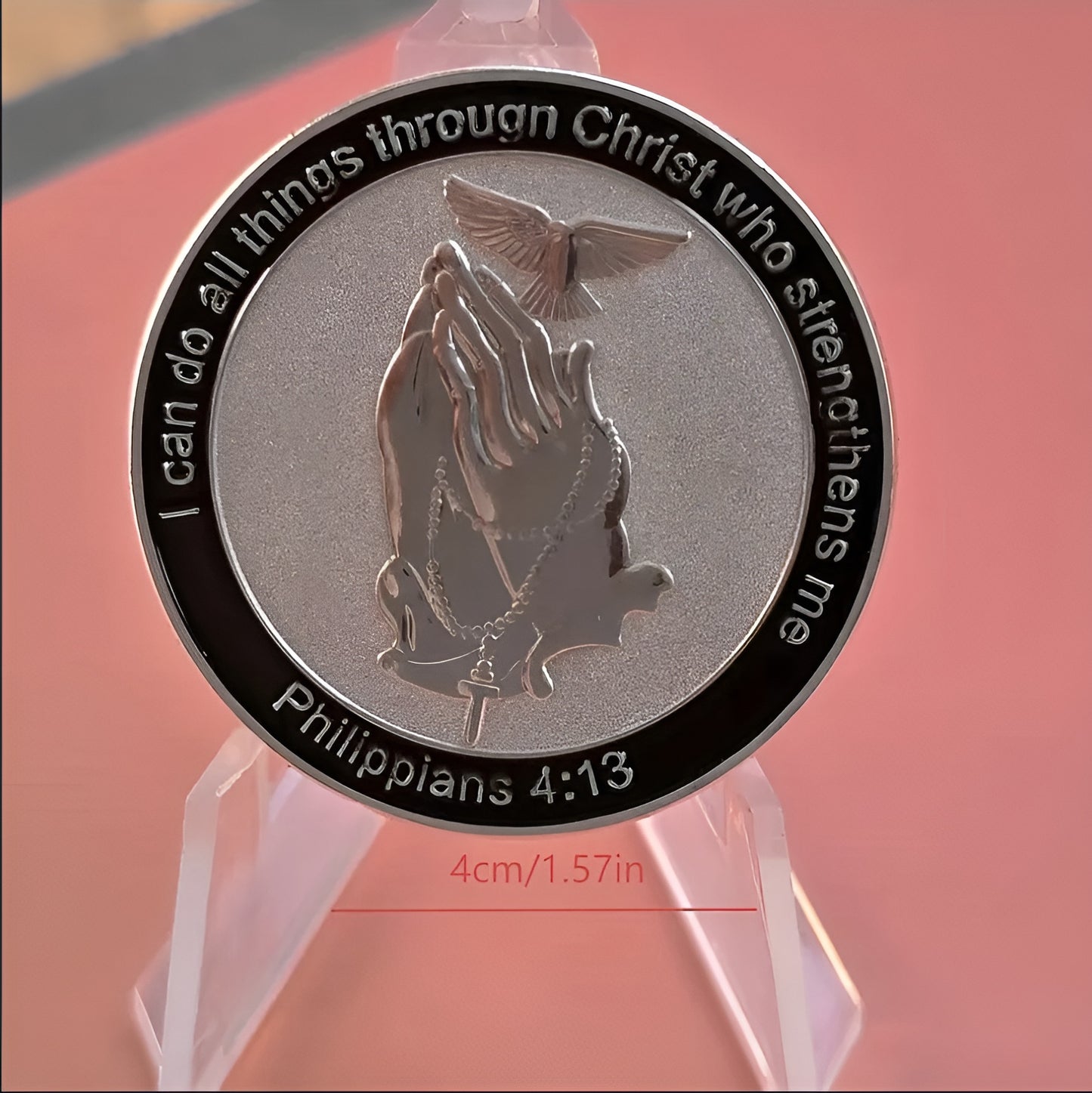 Christian Challenge Coin 1.57 inches with plastic protective case and hand tied gift box. Iron Collectors Coin Regalo with Scripture