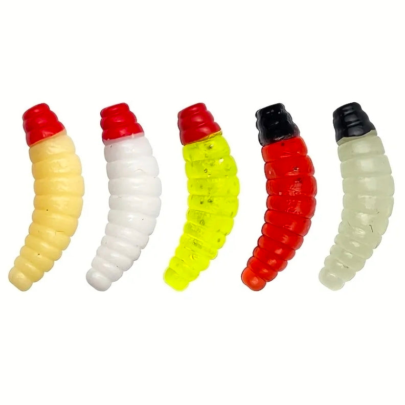 Worm Lures - Freshwater Soft Plastic Meal Worm Grub Larvae Maggot Bread Worm Fishing Lures 50-100 Pack