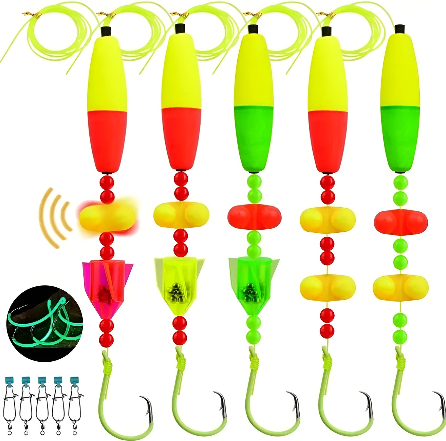 5 Pack Catfish Rig, Hand Tied, Luminescent Circle Hook