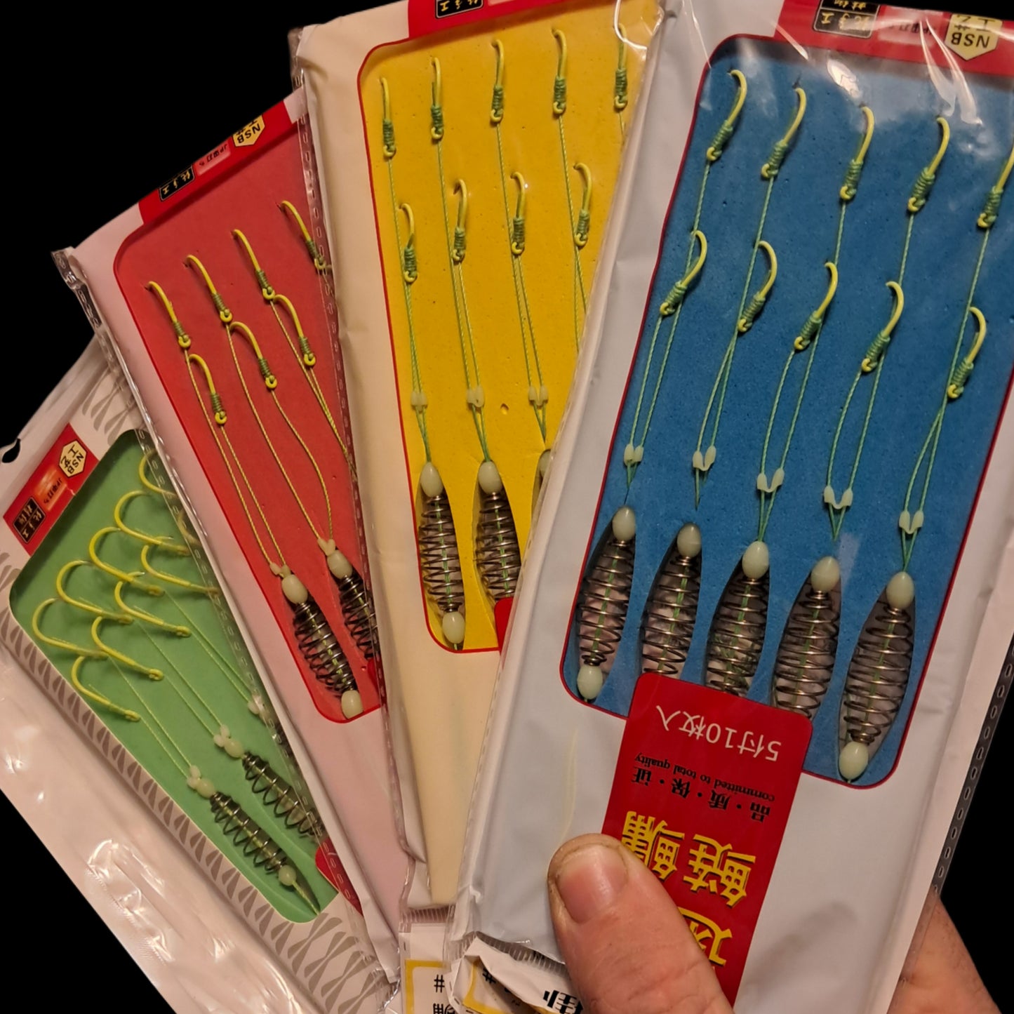5 Pack Spring Bait Cage with dual fluorescent hooks - hand tied Carp Bait cages with hooks