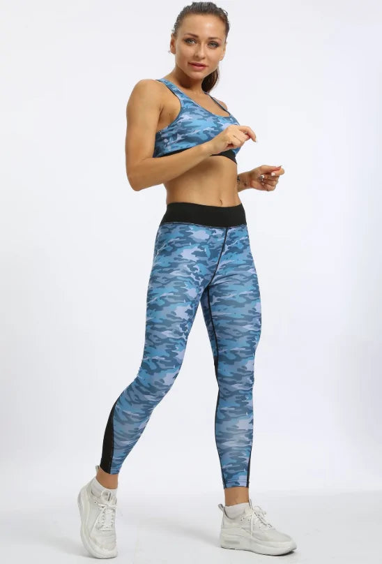 Women's Camo Yoga Suit: 2-Piece High Waist Hip Pants & Vest Set