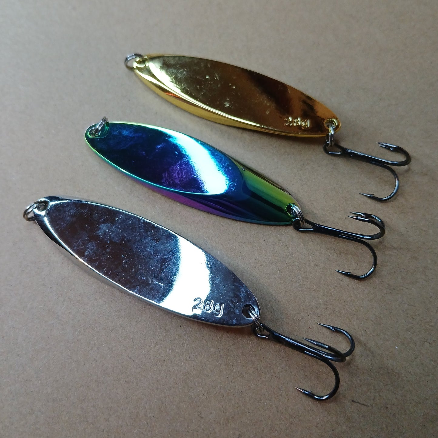 3-Pack Casting Spoons Gold Silver NeoChrome 2oz-1/16oz with Treble Hook