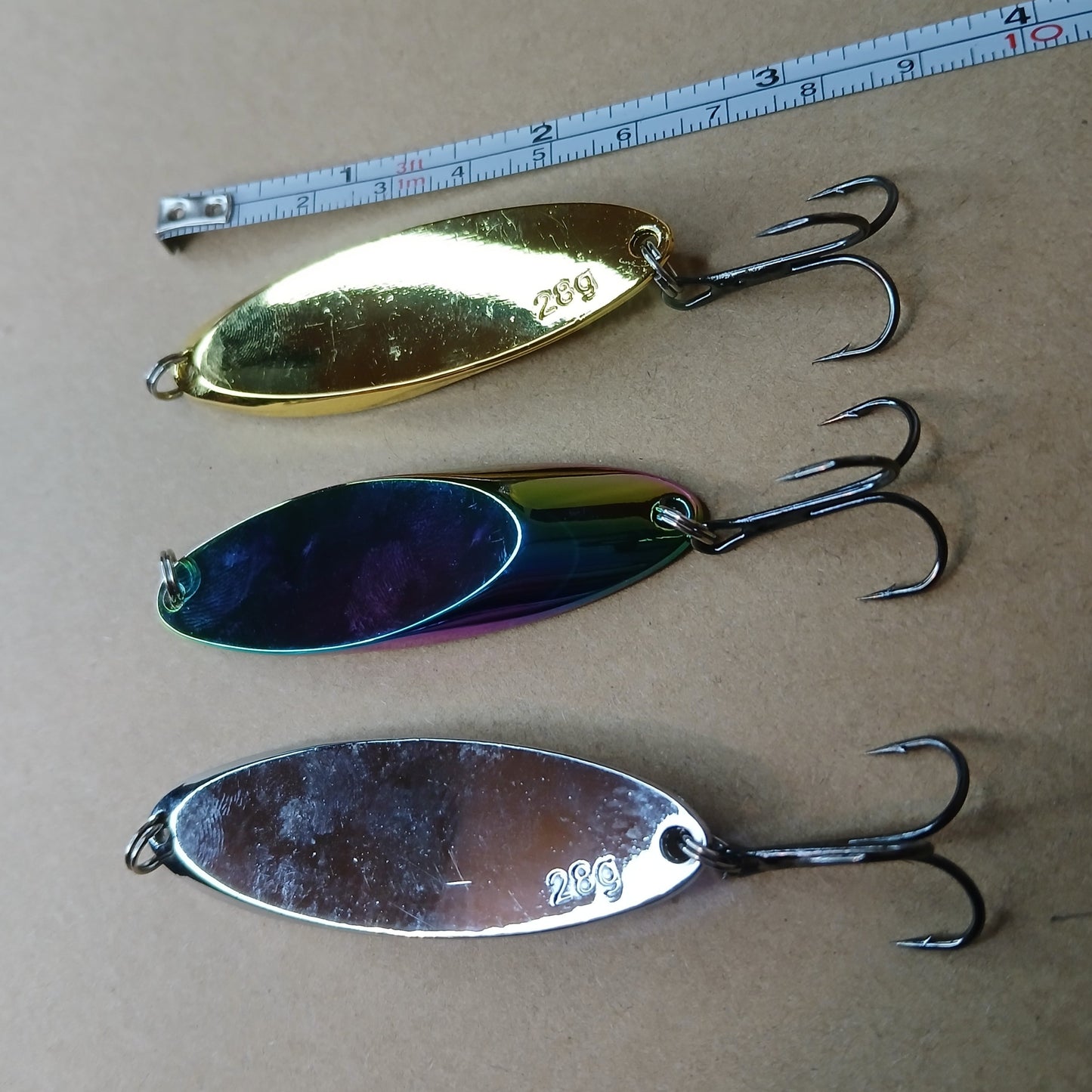 3-Pack Casting Spoons Gold Silver NeoChrome 2oz-1/16oz with Treble Hook