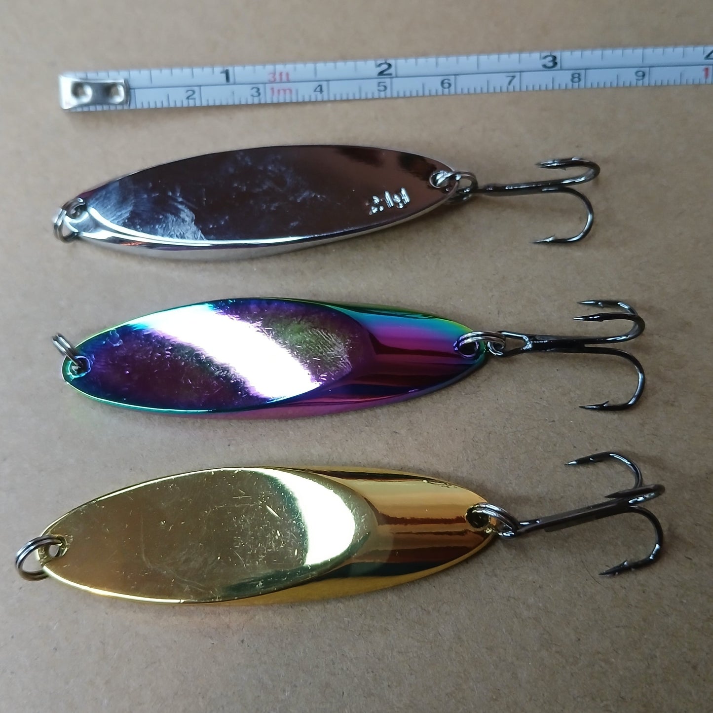 3-Pack Casting Spoons Gold Silver NeoChrome 2oz-1/16oz with Treble Hook