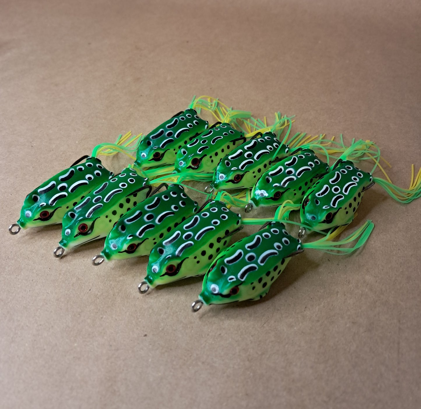 10 pack Topwater Frog Lures 2 inch 8.7 Grams Classic Green