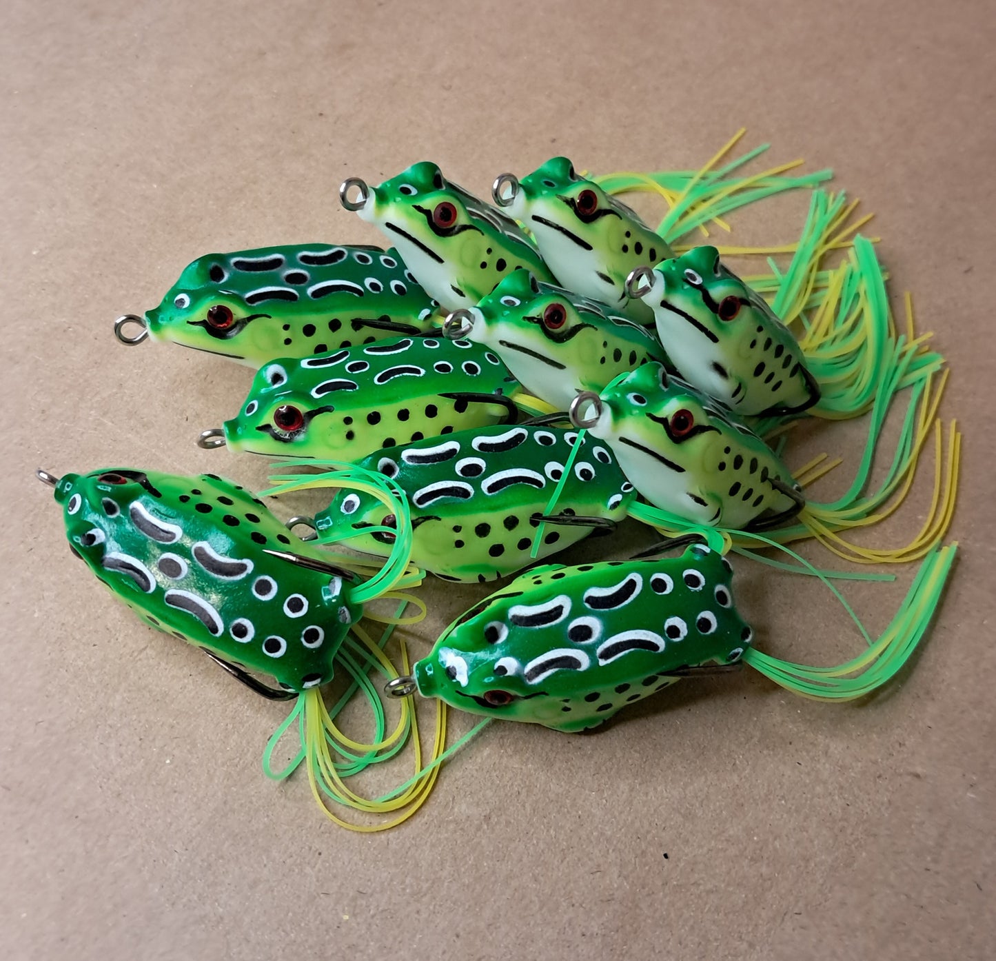 10 pack Topwater Frog Lures 2 inch 8.7 Grams Classic Green