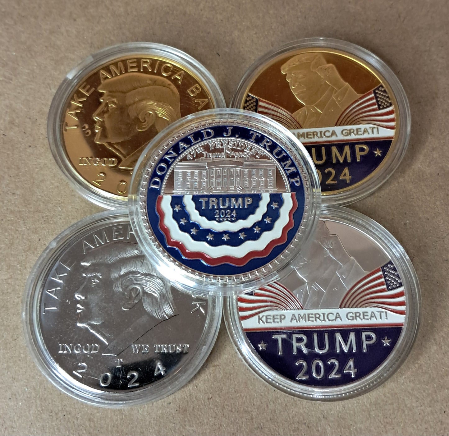 President Donald Trump Commemorative Coin with Display Case Golden and Silvery