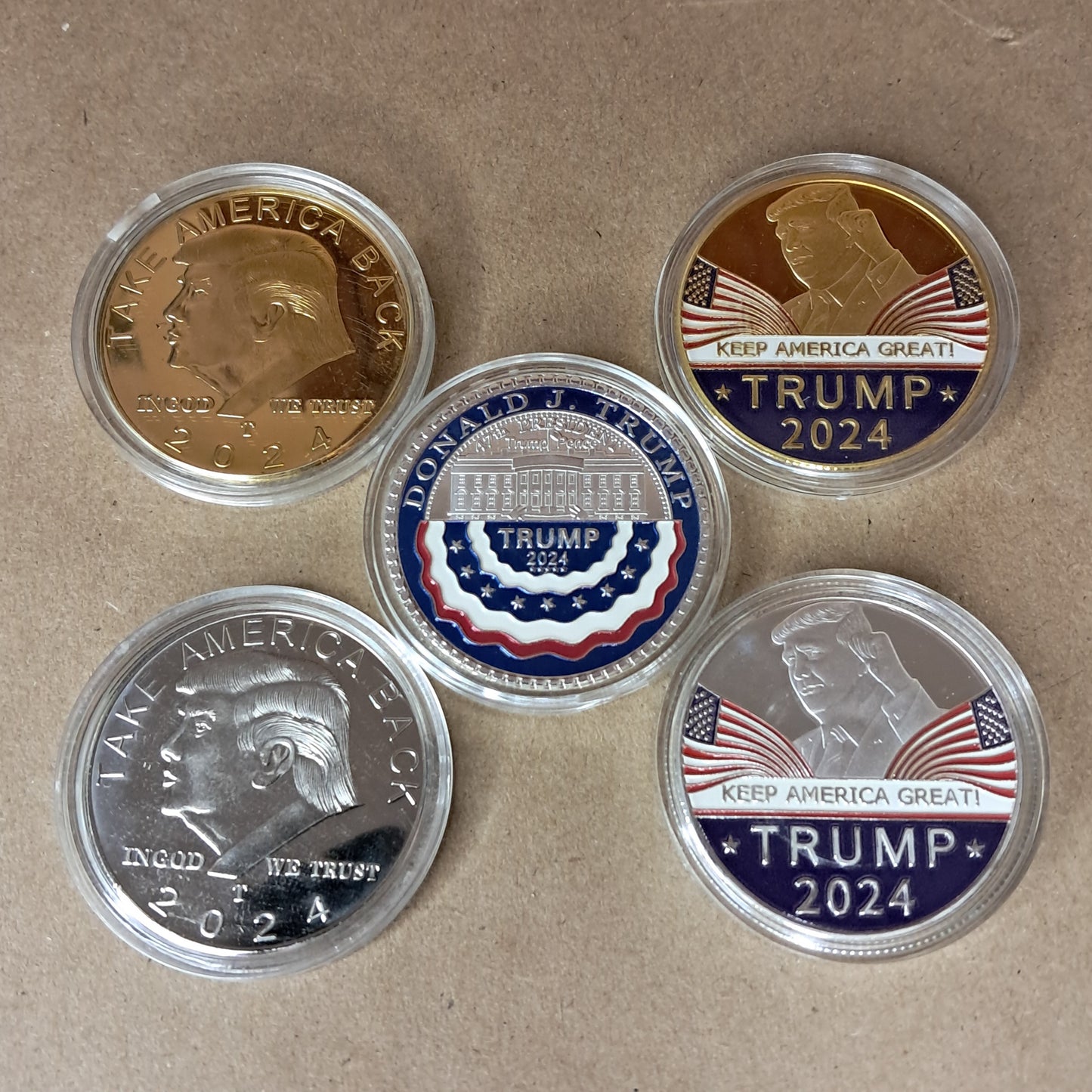 President Donald Trump Commemorative Coin with Display Case Golden and Silvery