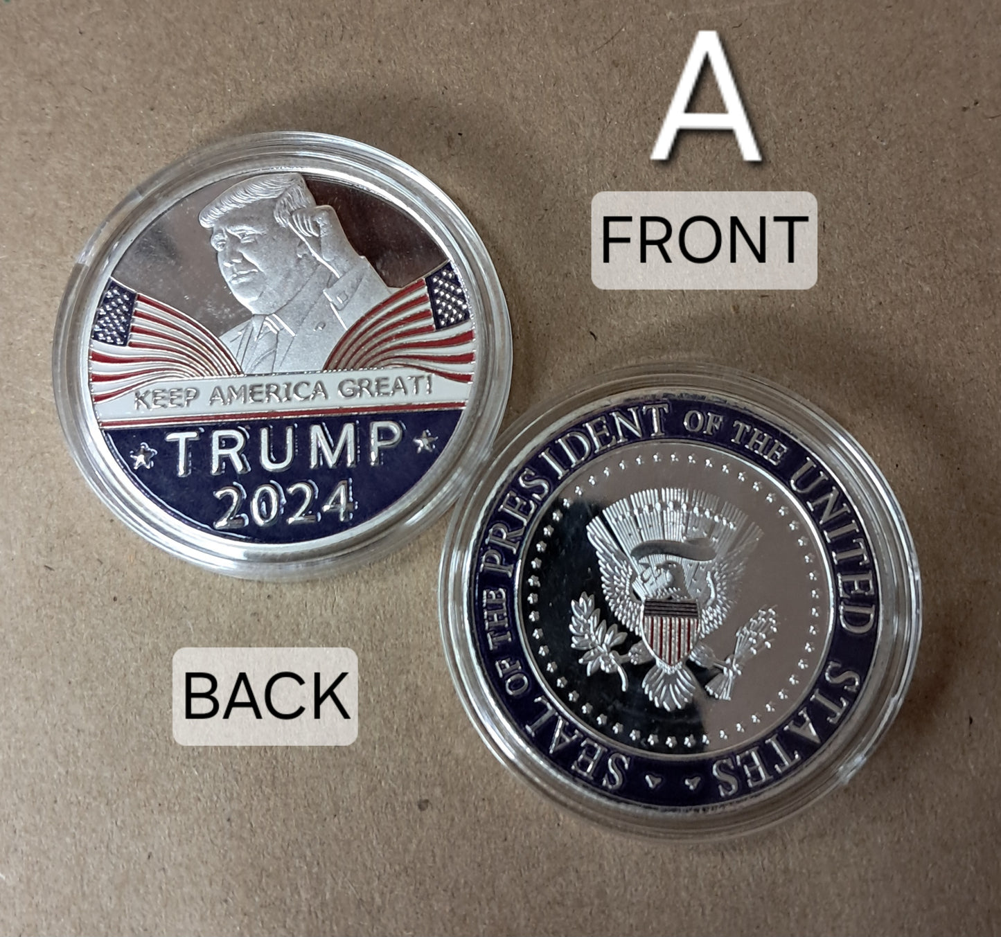 President Donald Trump Commemorative Coin with Display Case Golden and Silvery