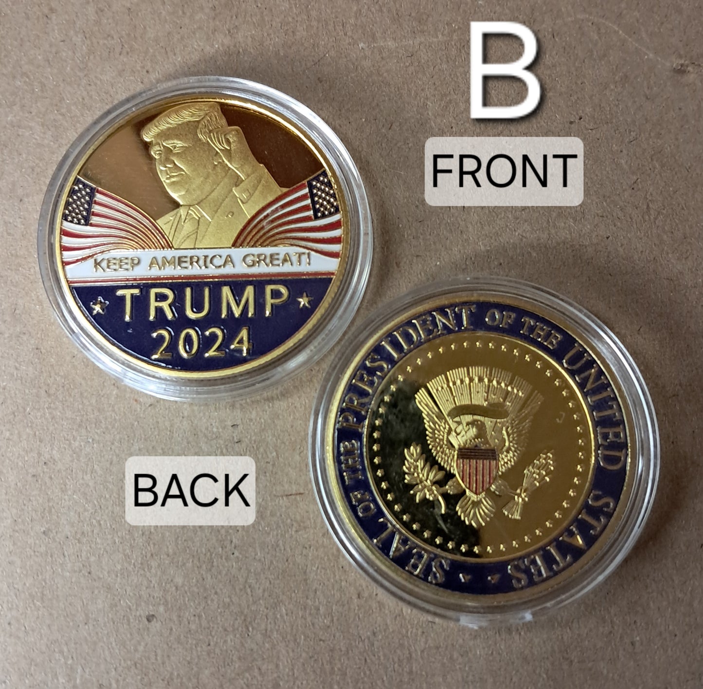 President Donald Trump Commemorative Coin with Display Case Golden and Silvery