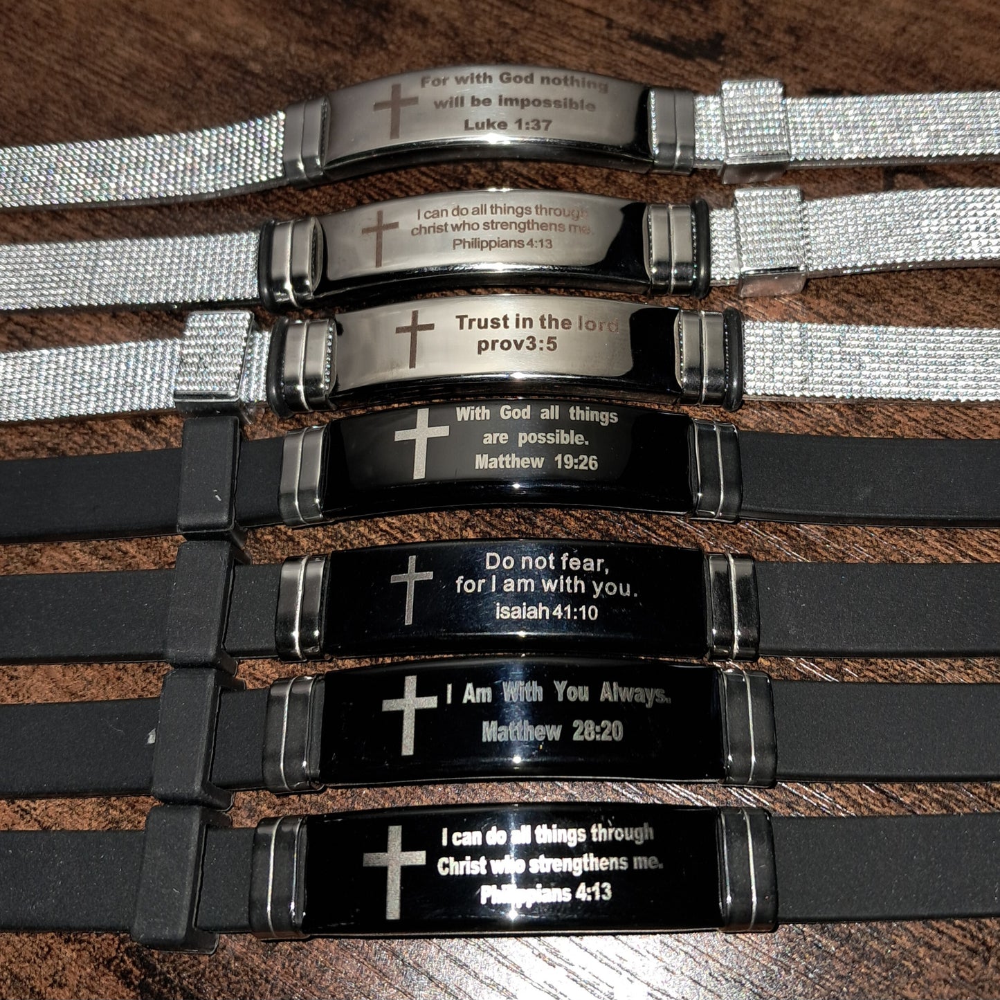 Stainless Steel Scripture Engraved Christian Bracelet with Adjustable Silicone Strap