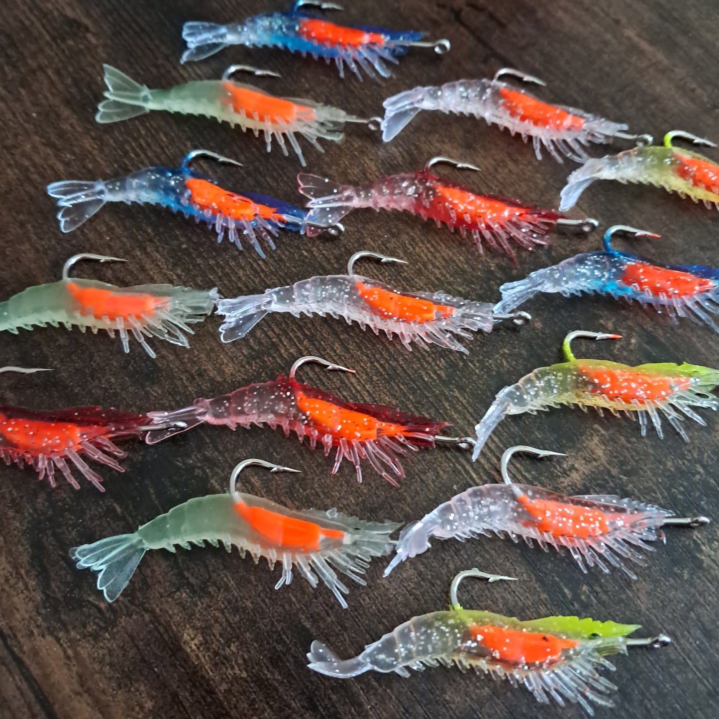 15 Pack Weighted Shrimp Lure Bionic Swim Bait 1/10th Oz