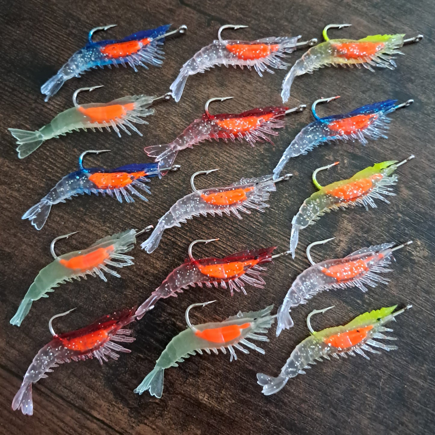 15 Pack Weighted Shrimp Lure Bionic Swim Bait 1/10th Oz