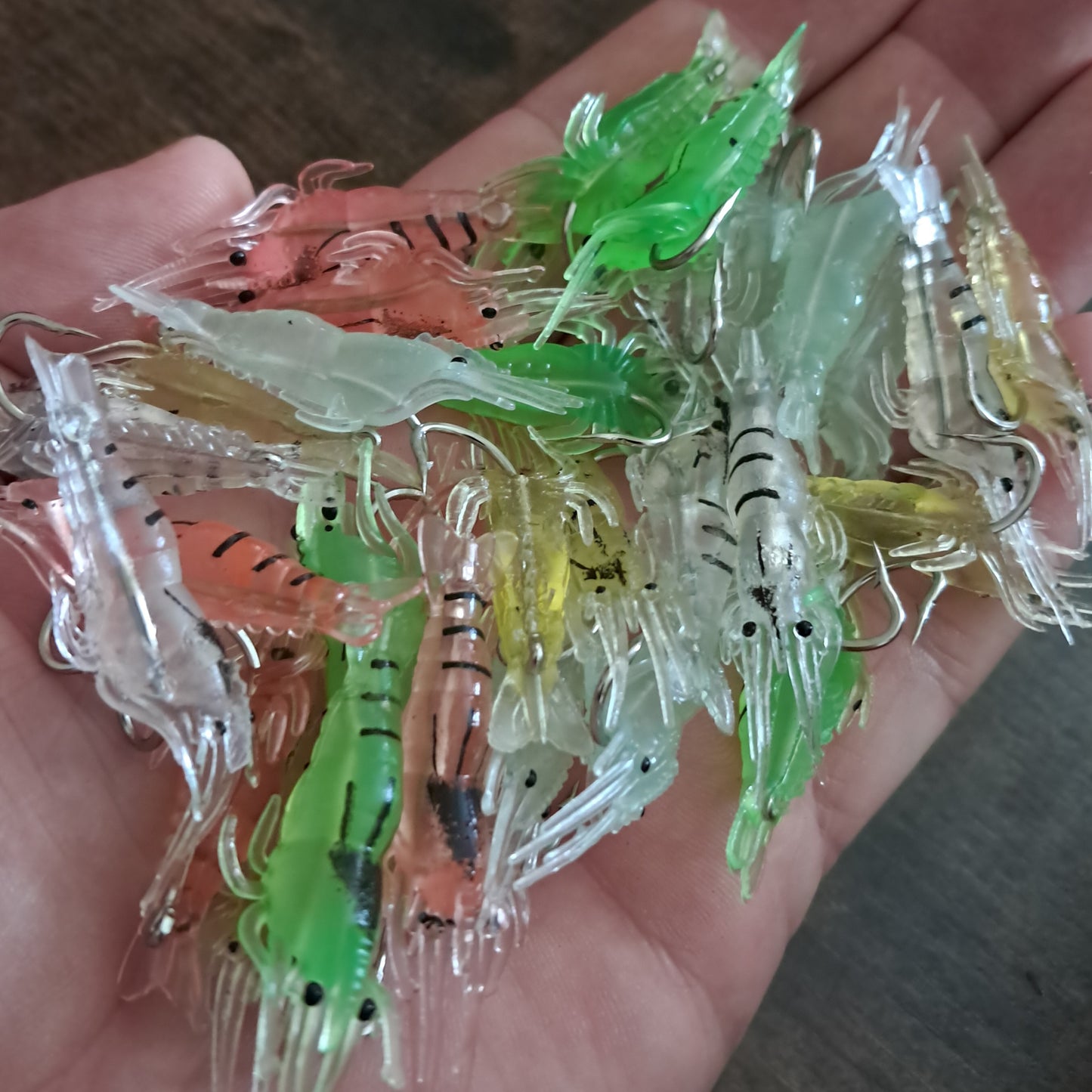 30 Piece Shrimp Lure with Hooks Mixed Colors 1 Inch