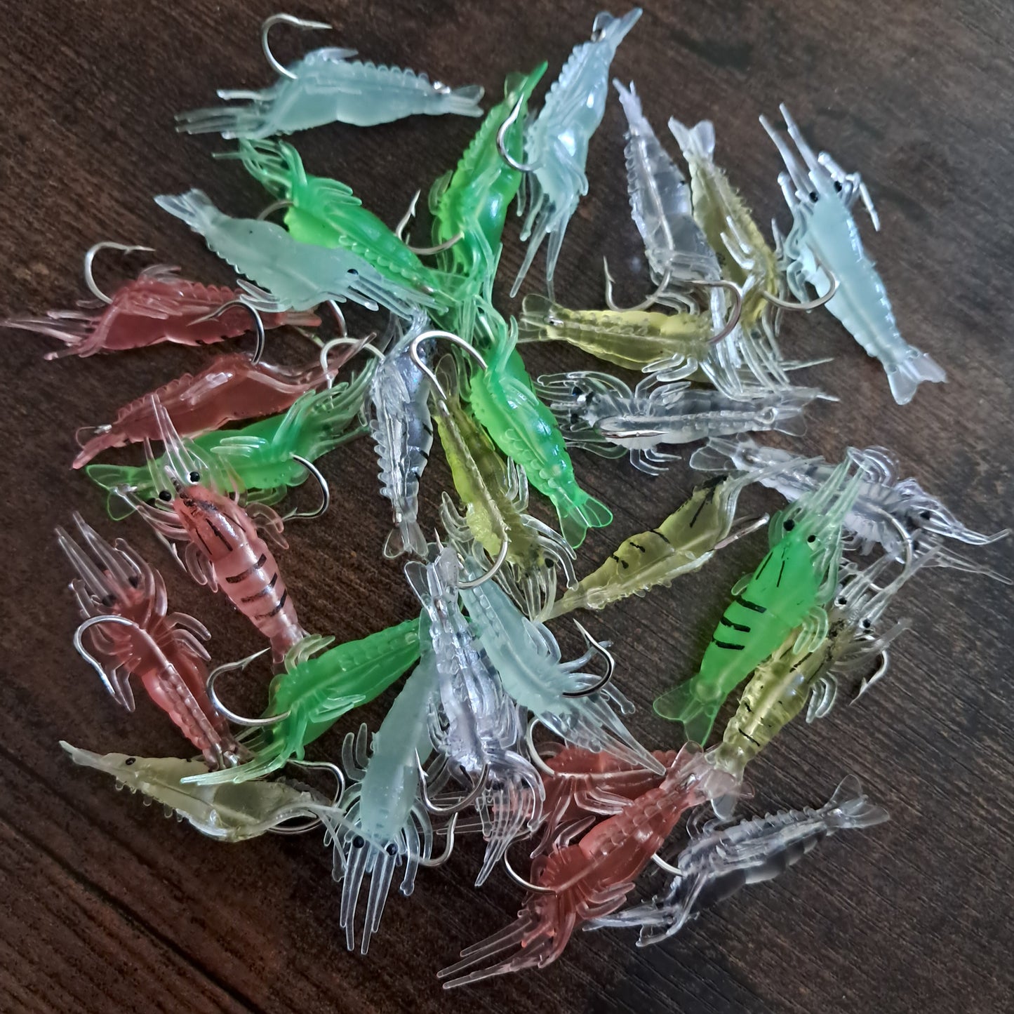 30 Piece Shrimp Lure with Hooks Mixed Colors 1 Inch