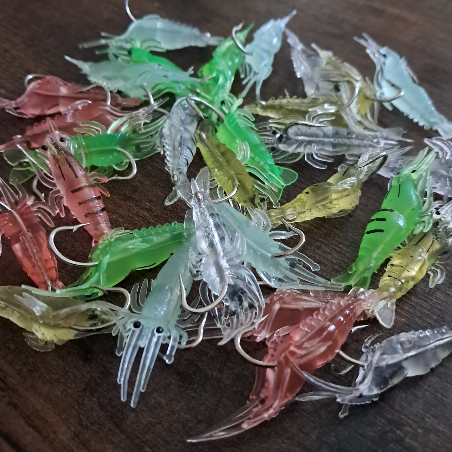 30 Piece Shrimp Lure with Hooks Mixed Colors 1 Inch