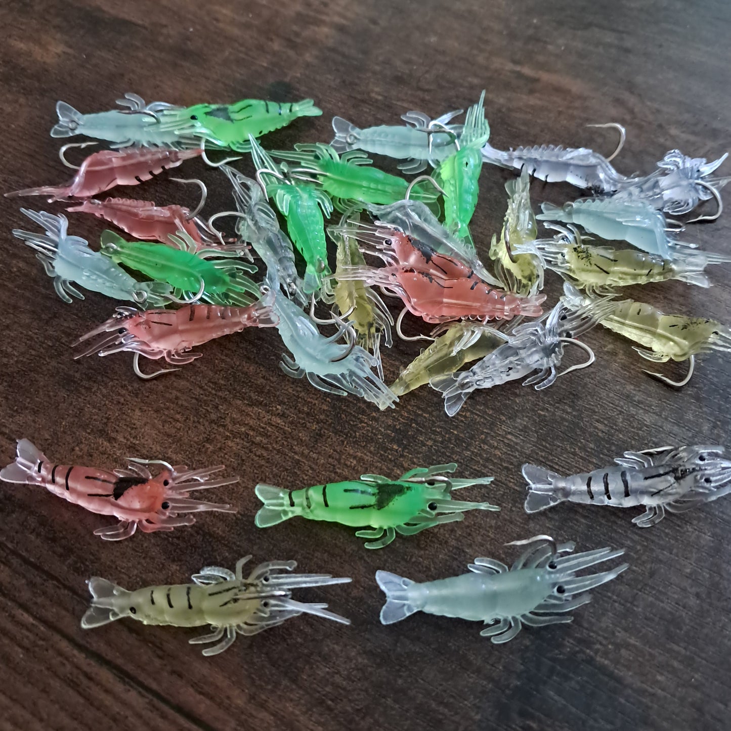 30 Piece Shrimp Lure with Hooks Mixed Colors 1 Inch