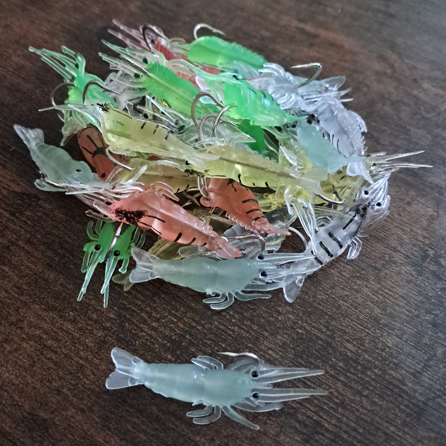 30 Piece Shrimp Lure with Hooks Mixed Colors 1 Inch