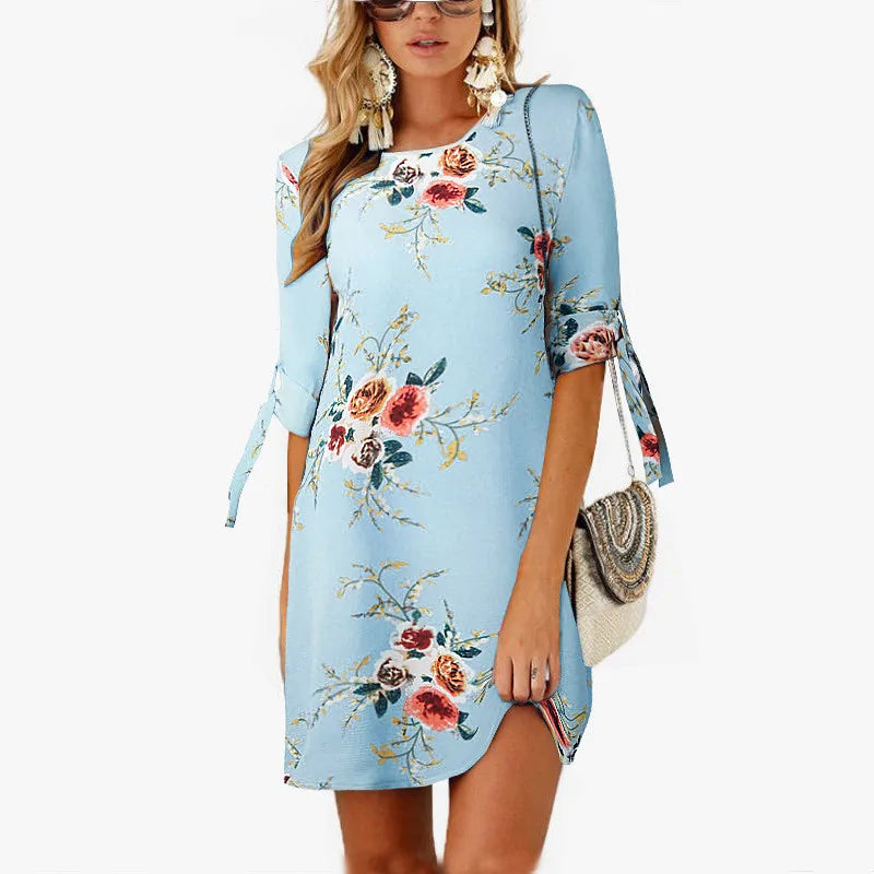 Floral Print Chiffon Beach Dress