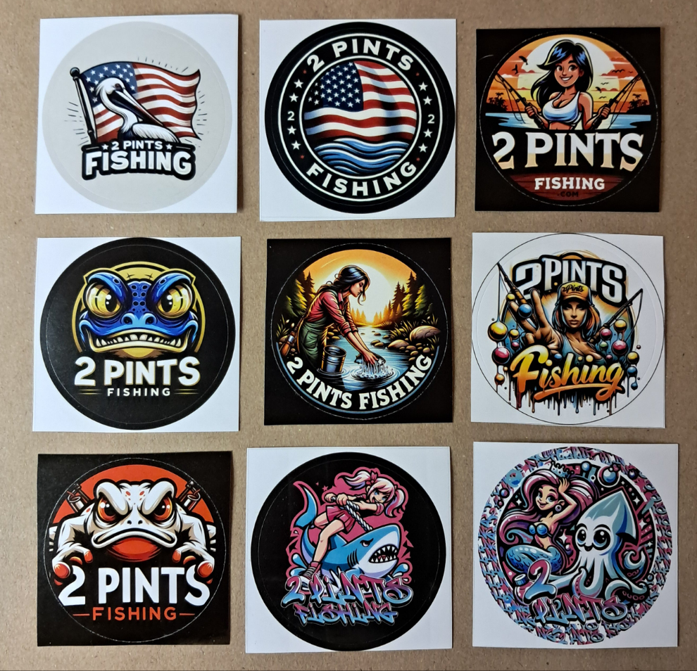 9 Pack Stickers - First Edition 2 Pints Fishing Stickers 2 inch