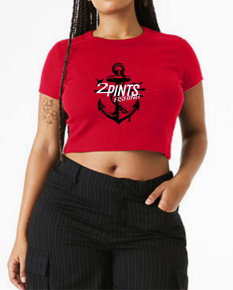 Womens Red DriFit Contour Sculpting Crop Top Tee - 2 Pints Fishing X ShellBack Fishing