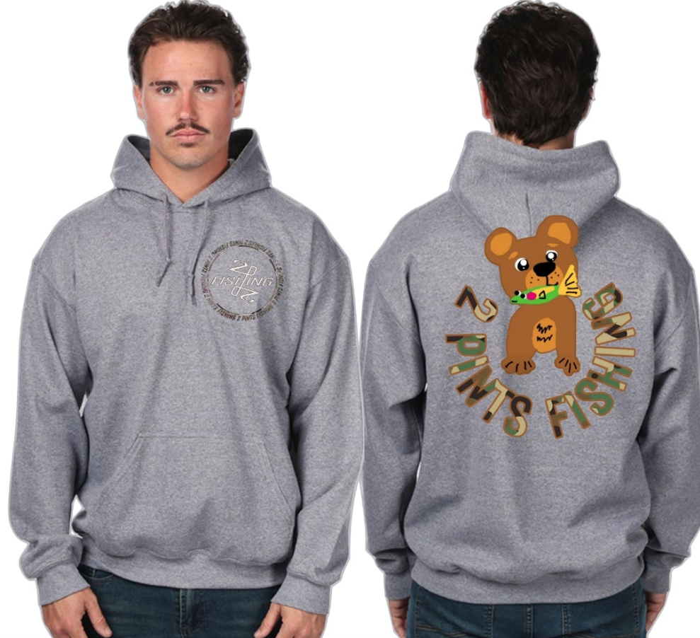 Bear and Fish Winter Hoodie - Heavy Weight Thick Cotton Blend Winter Pullover Fishing Hoodie