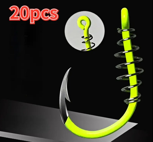 20pcs/pack High-Visibility Fluorescent Green Fishing Hooks - Durable Stainless Steel with Spring Barbs