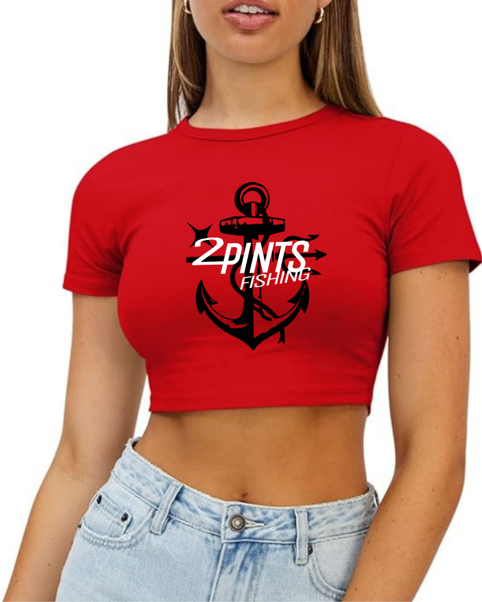 Womens Red DriFit Contour Sculpting Crop Top Tee - 2 Pints Fishing X ShellBack Fishing