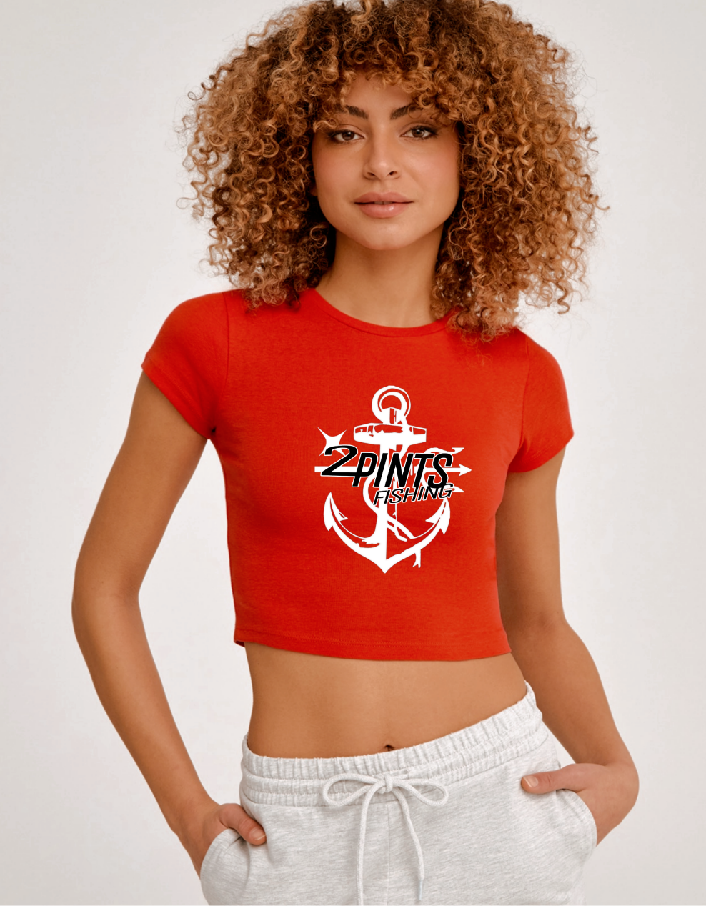 Womens Red DriFit Contour Sculpting Crop Top Tee - 2 Pints Fishing X ShellBack Fishing