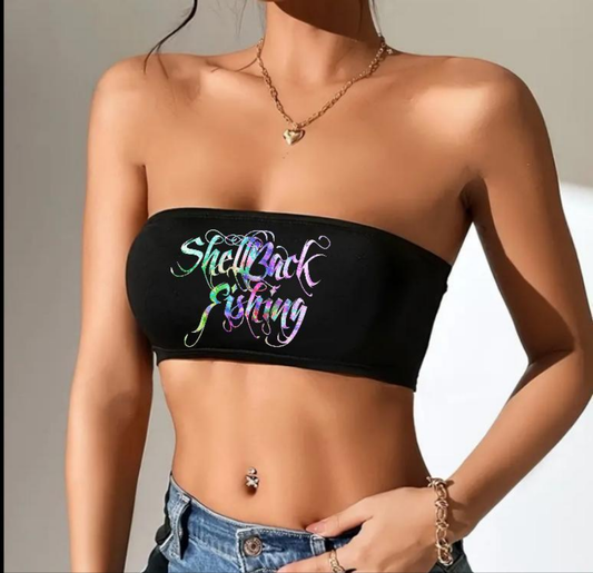 Luxury Fishing Tube Top -  cross-latch back - Shell Back Fishing Sculpting Bandeau Crop Tube Top Bra