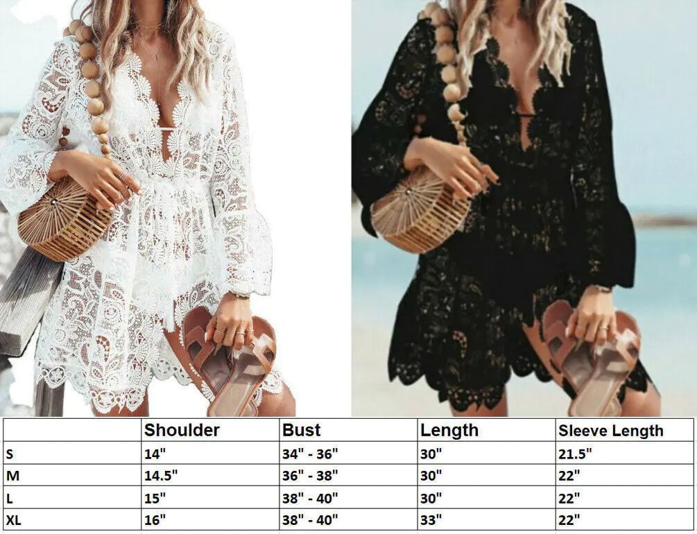 Lace Bathing Suit Cover Up Boho Beach Women Maxi Bikini Sundress