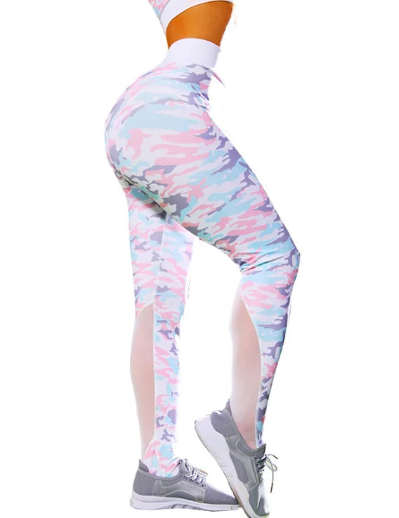 Women's Camo Yoga Suit: 2-Piece High Waist Hip Pants & Vest Set