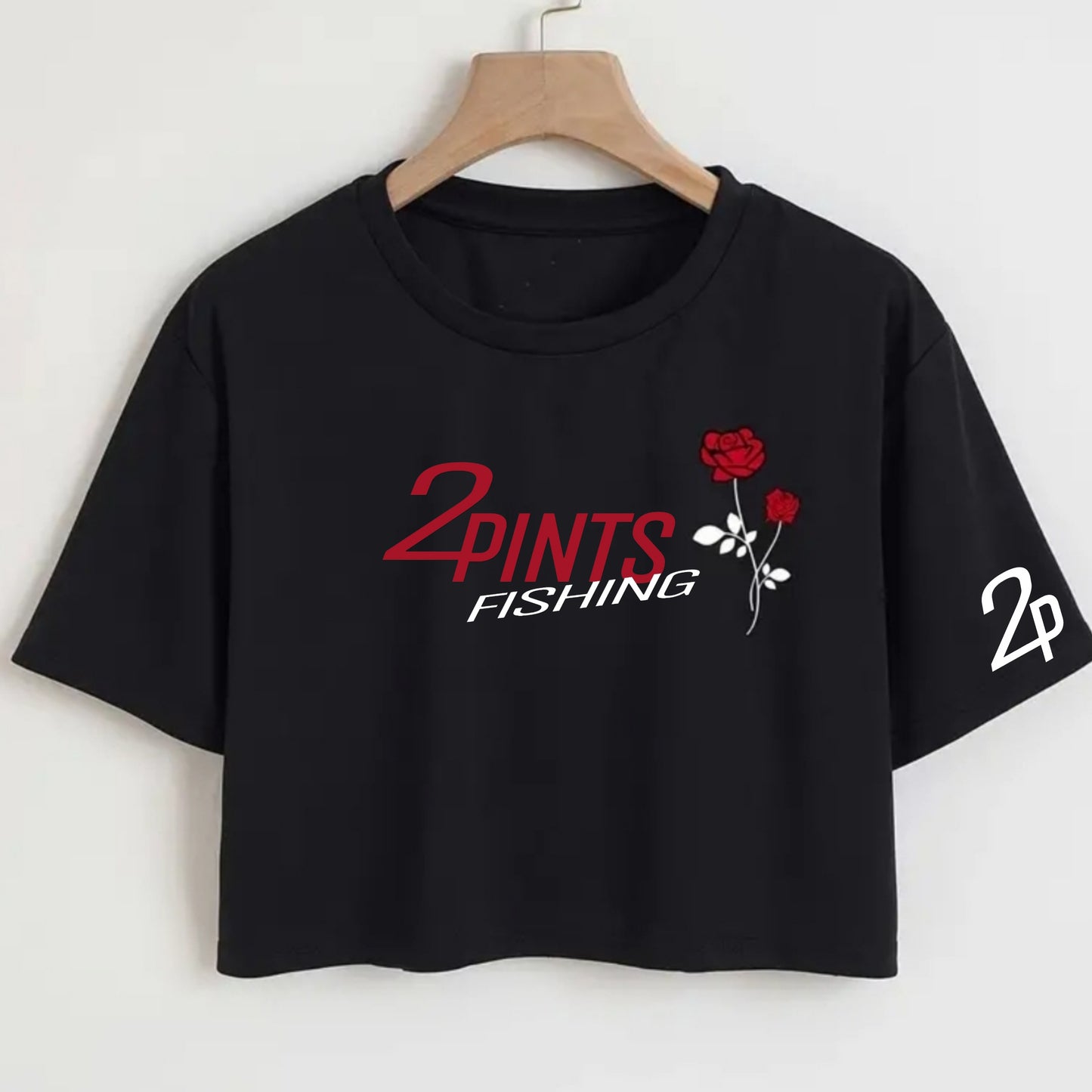 Fishing and Roses Crop Top T-Shirt - Baggy Comfortable Fit - Breathable Soft Shirt