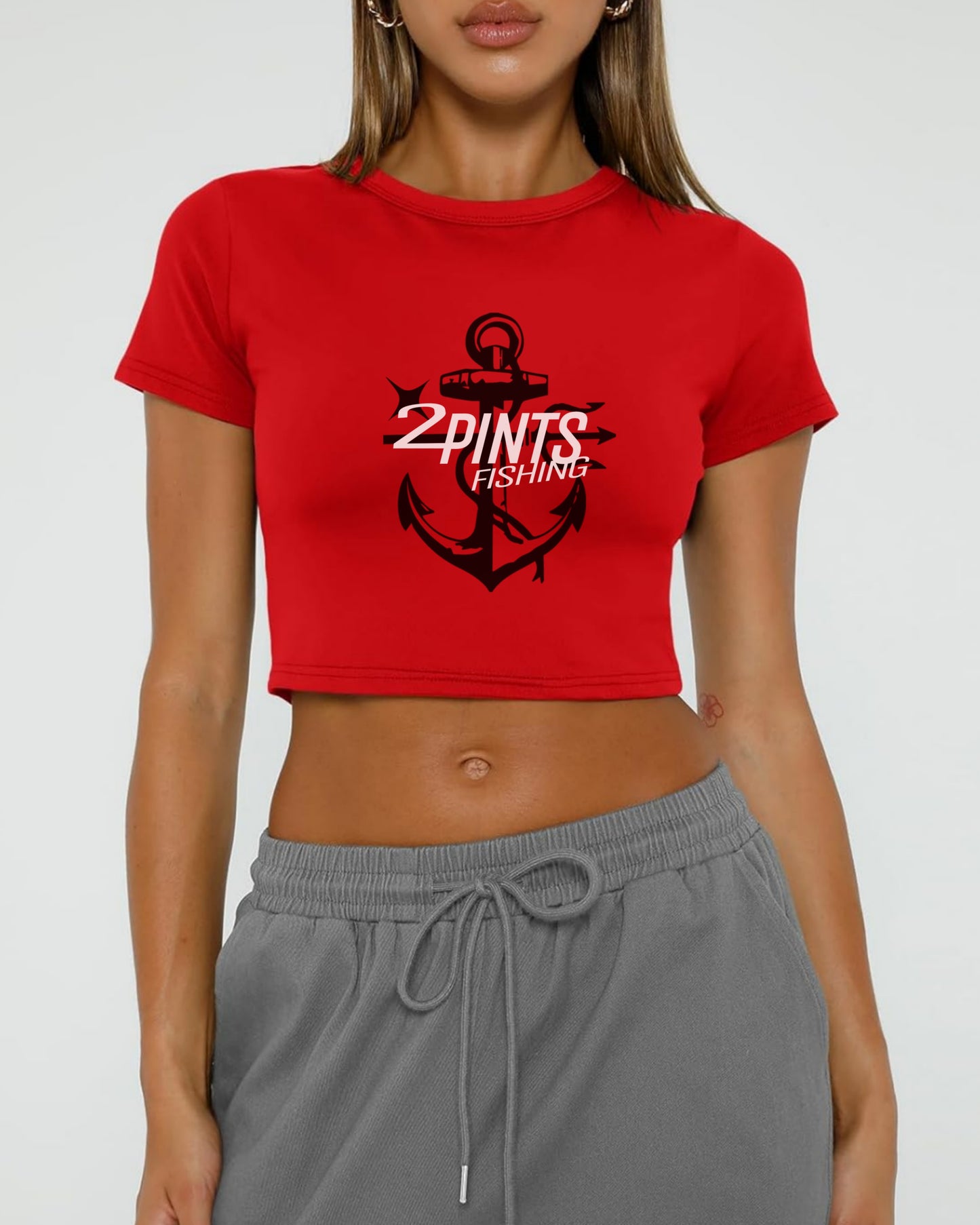 Womens Red DriFit Contour Sculpting Crop Top Tee - 2 Pints Fishing X ShellBack Fishing