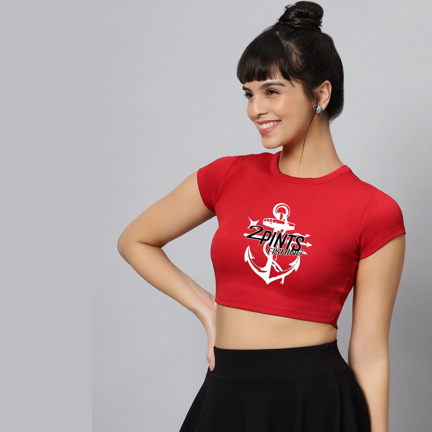 Womens Red DriFit Contour Sculpting Crop Top Tee - 2 Pints Fishing X ShellBack Fishing