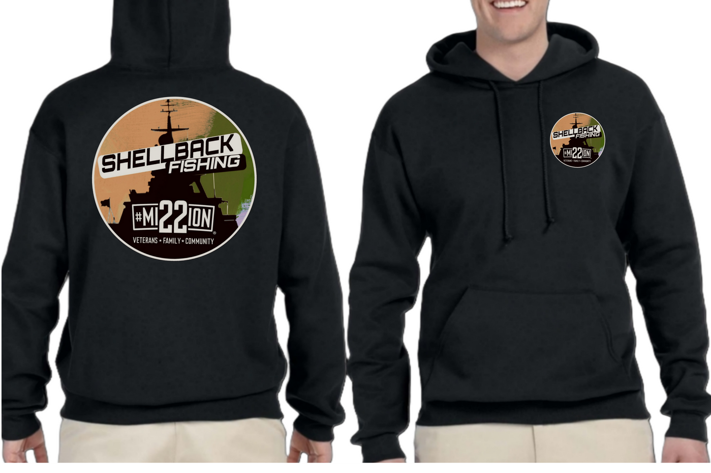 ShellBack Fishing + Mission 22 Winter Hoodie - Heavy Weight 8oz 50/50 NuBlend Cotton Pull Over