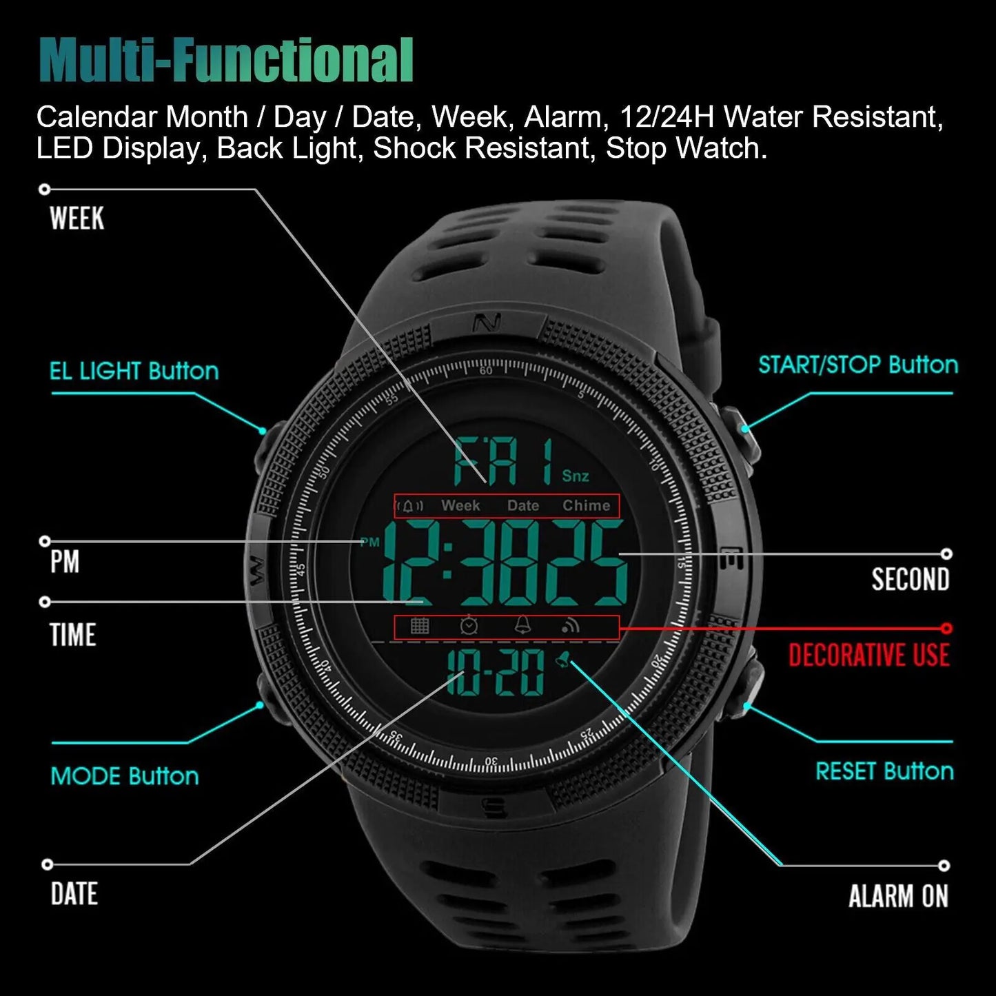 Men's Digital Army Military Sport Quartz Analog Chrono Waterproof Watch