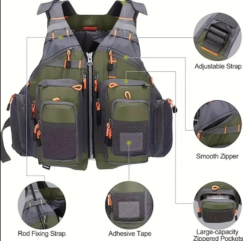 Fishing Vest - 11 Zipper Pockets - Optional Foam Inserts - Bass Fly Fishing Catfishing Saltwater Freshwater