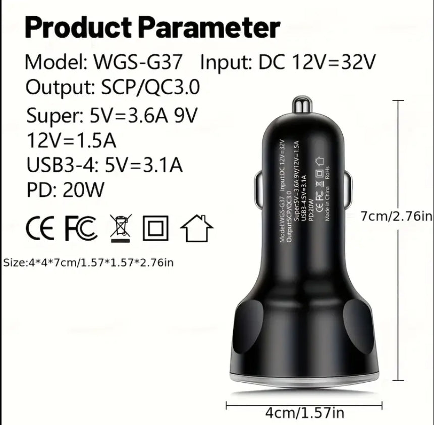 5 Port Fast Car Charger w/ LED Display