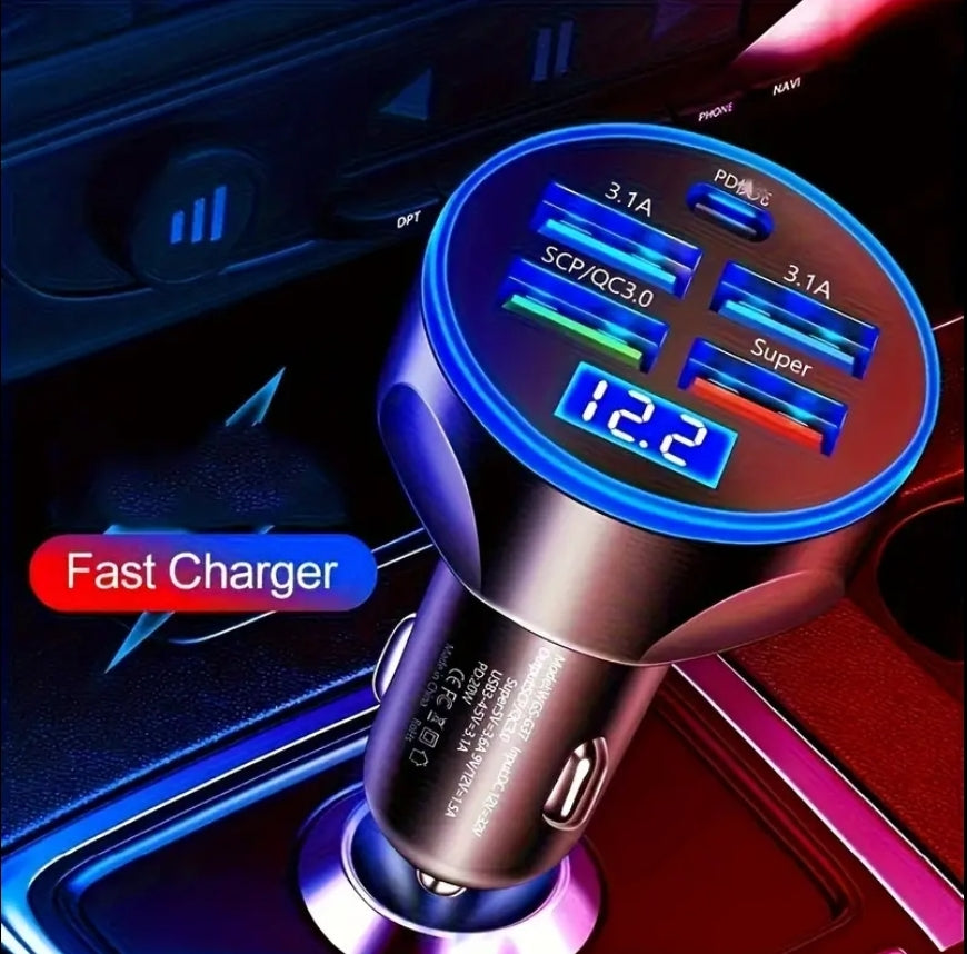 5 Port Fast Car Charger w/ LED Display