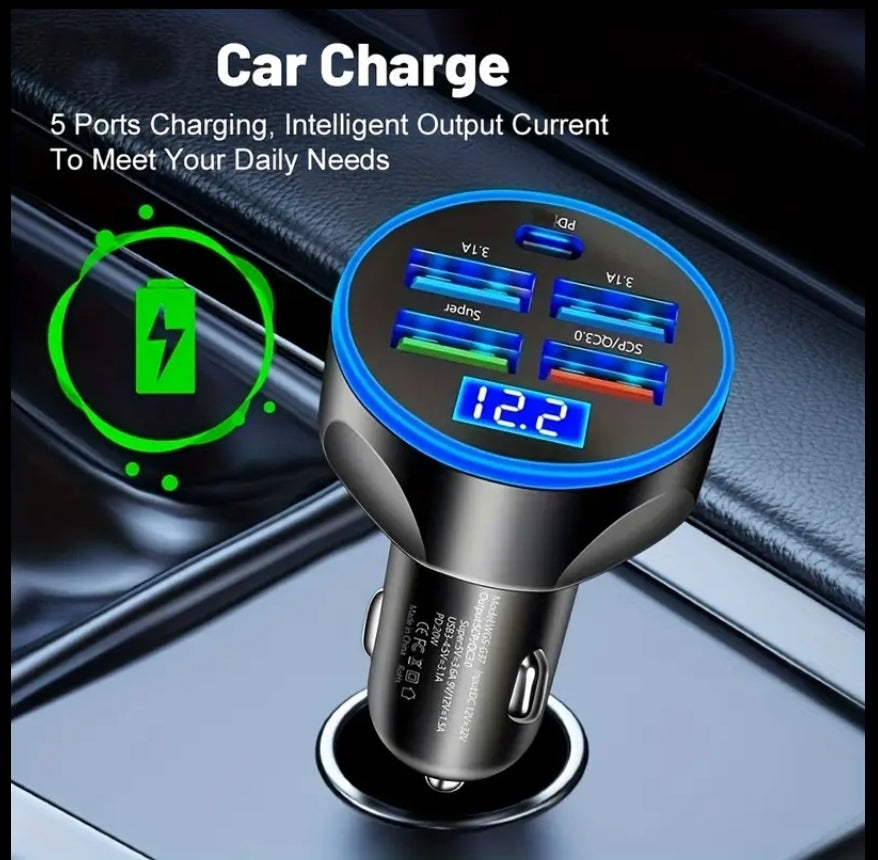 5 Port Fast Car Charger w/ LED Display