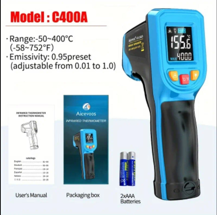 Handheld Digital Infrared Thermometer Non-Contact Laser IR Temperature Meter Gun Temperature Tester Instruments Pyrometer Blue