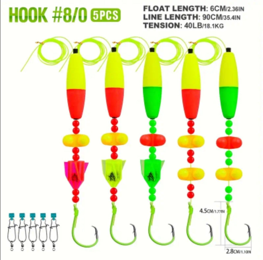 5 Pack Catfish Rig, Hand Tied, Luminescent Circle Hook