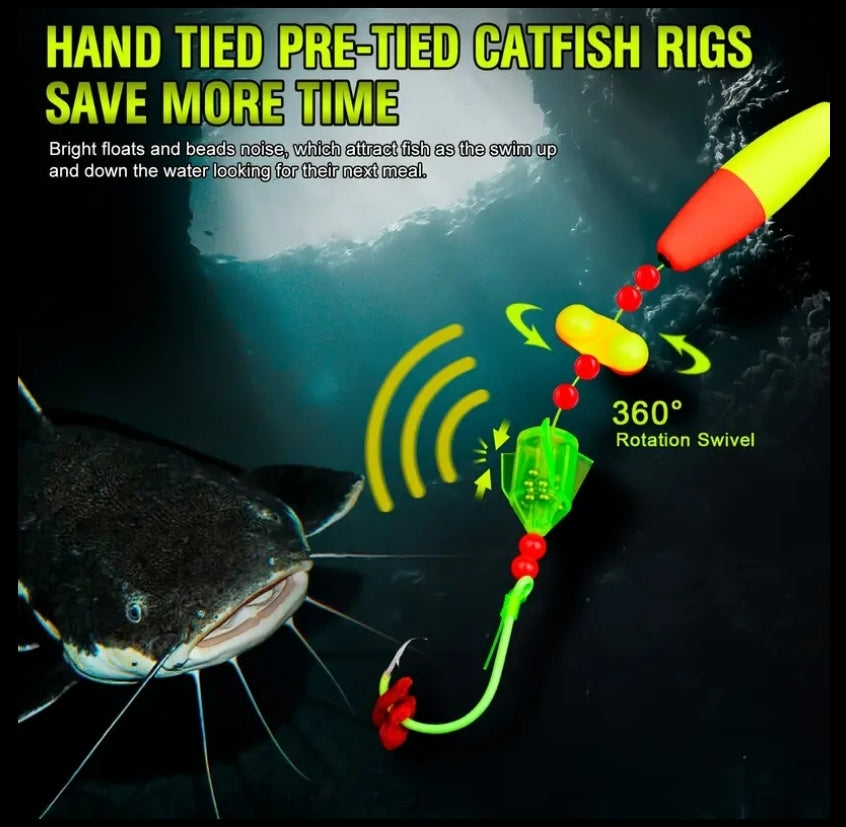 5 Pack Catfish Rig, Hand Tied, Luminescent Circle Hook